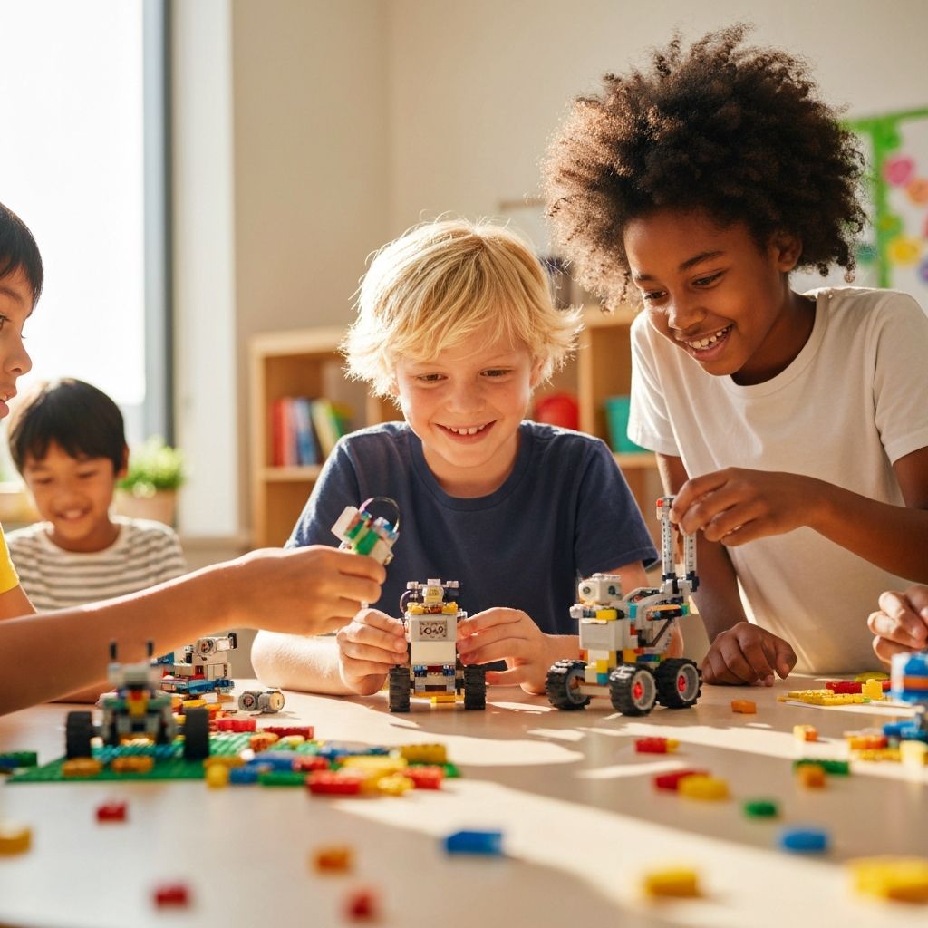 Children building robots together